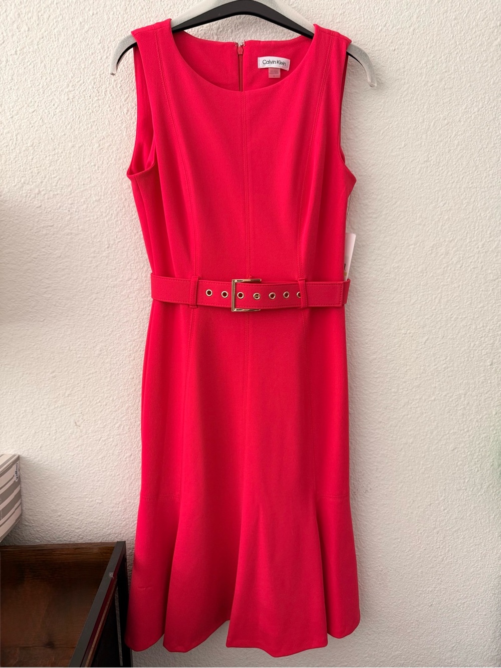 NWT Calvin Klein Hot Pink Belted Fit & Flare Midi Dress Size 4 MSRP $134